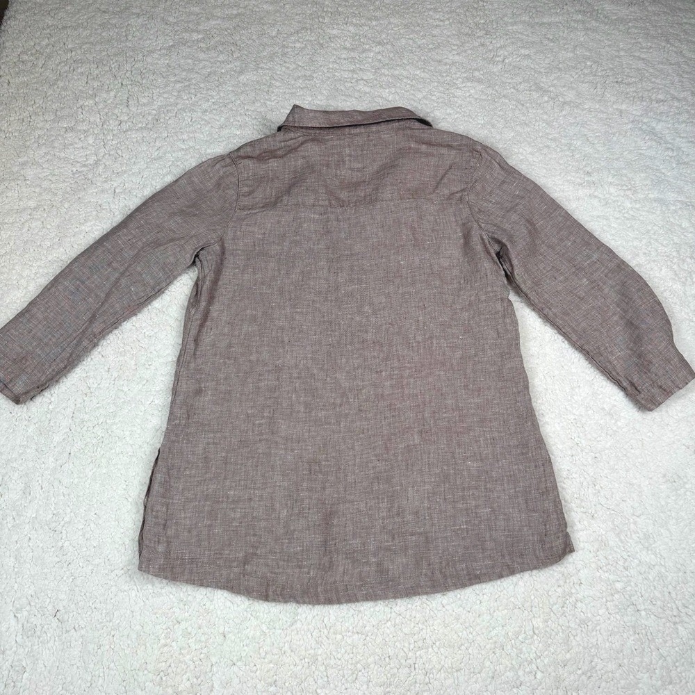 Tahari Sz S Linen V-Neck 3/4 Sleeve Top Side-Button Pullover Lagenlook - Picture 3 of 9